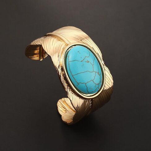 FAERLIIRY Turquoise Cuff Bracelet Boho One Stone Blue Turquoise Cuff Bracelet South Western Cowgirl Bangle Bracelets Bohemian Gift for Women Gril in Saudi Arabia