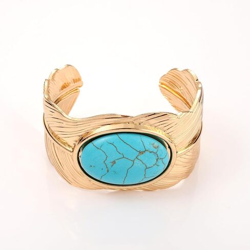 FAERLIIRY Turquoise Cuff Bracelet Boho One Stone Blue Turquoise Cuff Bracelet South Western Cowgirl Bangle Bracelets Bohemian Gift for Women Gril in Saudi Arabia