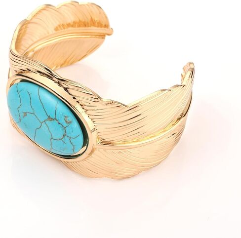 FAERLIIRY Turquoise Cuff Bracelet Boho One Stone Blue Turquoise Cuff Bracelet South Western Cowgirl Bangle Bracelets Bohemian Gift for Women Gril in Saudi Arabia