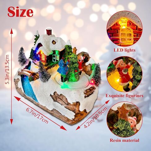 Christmas Village Collectible Buildings Lighted Christmas Houses with Rotating Christmas Tree for Christmas Holiday Indoor Decorations in Saudi Arabia