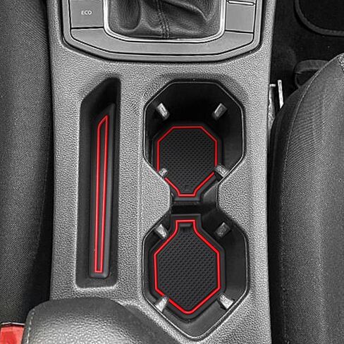 حصائر حماية Auovo لملحقات Volkswagen Jetta 2019-2024 تناسب حامل الأكواب وبطانات وحدة التحكم في الباب وحصيرة الغبار وزخرفة داخلية للسيارة (مجموعة 10 قطع) (أحمر) in Kuwait