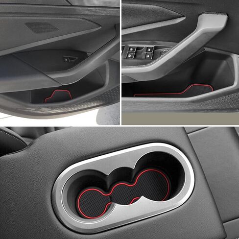حصائر حماية Auovo لملحقات Volkswagen Jetta 2019-2024 تناسب حامل الأكواب وبطانات وحدة التحكم في الباب وحصيرة الغبار وزخرفة داخلية للسيارة (مجموعة 10 قطع) (أحمر) in Kuwait