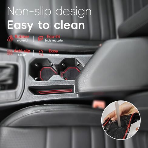 حصائر حماية Auovo لملحقات Volkswagen Jetta 2019-2024 تناسب حامل الأكواب وبطانات وحدة التحكم في الباب وحصيرة الغبار وزخرفة داخلية للسيارة (مجموعة 10 قطع) (أحمر) in Kuwait