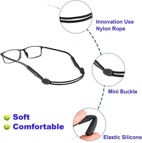 Glasses Strap- Adjustable Eyeglasses Strap Sports Sunglasses Straps Holder for Men Women- No Tail Glasses holder Eyewear Retainers Eye Glasses String Strap(4pcs Black 14inch) in Kuwait