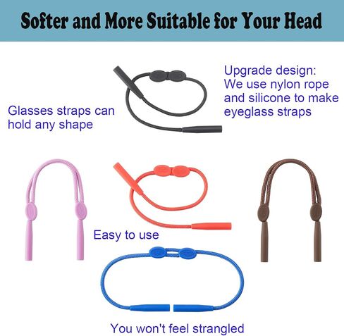 Glasses Strap- Adjustable Eyeglasses Strap Sports Sunglasses Straps Holder for Men Women- No Tail Glasses holder Eyewear Retainers Eye Glasses String Strap(4pcs Black 14inch) in Kuwait