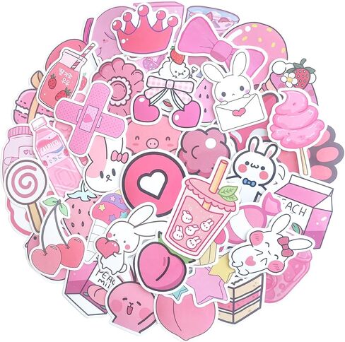 Yoksas 56Pcs Kawaii Purple Stickers - Vinyl Waterproof Aesthetics Cute Girls Decal for Water Bottles,Scrapbook,Laptops,Tumbler,Phone,Luggage in Saudi Arabia