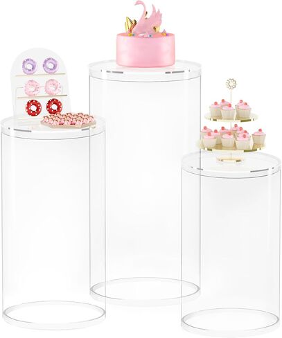 Cylinder Pedestal Stands Party 3Pcs White Round Cylinder Pedestal Display Plinth Pillars for Wedding Party Decor 35.4''(L),29.5''(M),23.6''(S) in Saudi Arabia