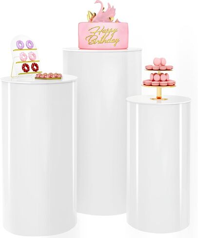 Cylinder Pedestal Stands Party 3Pcs White Round Cylinder Pedestal Display Plinth Pillars for Wedding Party Decor 35.4''(L),29.5''(M),23.6''(S) in Saudi Arabia