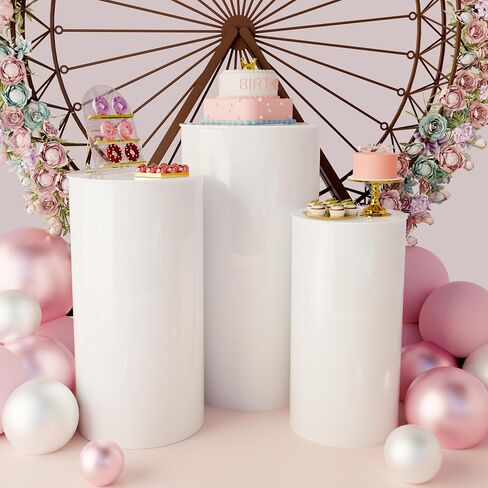 Cylinder Pedestal Stands Party 3Pcs White Round Cylinder Pedestal Display Plinth Pillars for Wedding Party Decor 35.4''(L),29.5''(M),23.6''(S) in Saudi Arabia