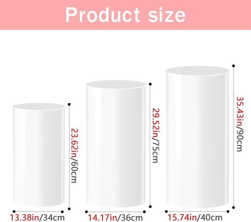 Cylinder Pedestal Stands Party 3Pcs White Round Cylinder Pedestal Display Plinth Pillars for Wedding Party Decor 35.4''(L),29.5''(M),23.6''(S) in Saudi Arabia
