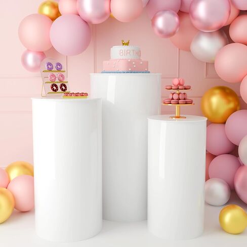 Cylinder Pedestal Stands Party 3Pcs White Round Cylinder Pedestal Display Plinth Pillars for Wedding Party Decor 35.4''(L),29.5''(M),23.6''(S) in Saudi Arabia