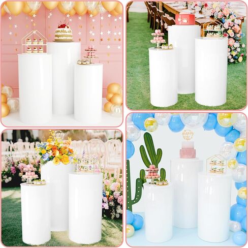 Cylinder Pedestal Stands Party 3Pcs White Round Cylinder Pedestal Display Plinth Pillars for Wedding Party Decor 35.4''(L),29.5''(M),23.6''(S) in Saudi Arabia
