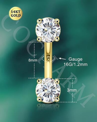 COCHARM 14K الذهب الصلب الرخ أقراط الذهب الأصفر الأفعى العين الحاجب خواتم 6 مم 16 جرام الذهب الحقيقي الرخ الحديد 8 مم منحني الحاجب ثقب المجوهرات 14Kt الذهب الحاجب الحديد in Kuwait