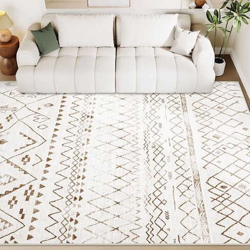 Area Rugs for Living Room 5x7: Washable Boho Geometric Rug Farmhouse Moroccan Rug Indoor Soft Non Slip Ultra Thin Carpet for Bedroom Dorm Dining Room Nursery Home Office (Brown/Green, 5'x7') in Saudi Arabia