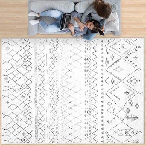 Area Rugs for Living Room 5x7: Washable Boho Geometric Rug Farmhouse Moroccan Rug Indoor Soft Non Slip Ultra Thin Carpet for Bedroom Dorm Dining Room Nursery Home Office (Brown/Green, 5'x7') in Saudi Arabia