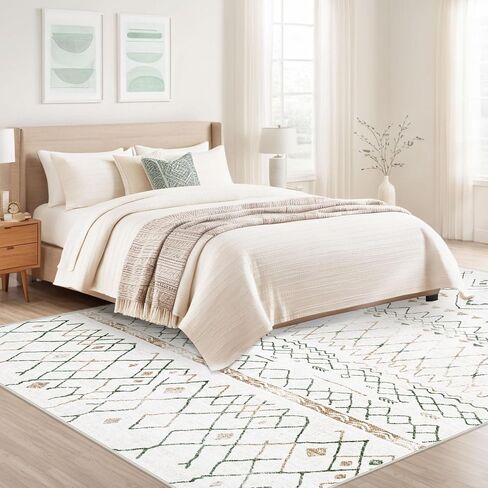 Area Rugs for Living Room 5x7: Washable Boho Geometric Rug Farmhouse Moroccan Rug Indoor Soft Non Slip Ultra Thin Carpet for Bedroom Dorm Dining Room Nursery Home Office (Brown/Green, 5'x7') in Saudi Arabia