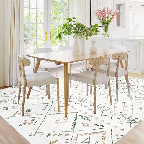 Area Rugs for Living Room 5x7: Washable Boho Geometric Rug Farmhouse Moroccan Rug Indoor Soft Non Slip Ultra Thin Carpet for Bedroom Dorm Dining Room Nursery Home Office (Brown/Green, 5'x7') in Saudi Arabia