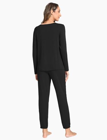 Bamboo Viscose Womens Pajamas Set Long Sleeve V Neck Sleep Sets with Pockets in Saudi Arabia