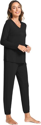 Bamboo Viscose Womens Pajamas Set Long Sleeve V Neck Sleep Sets with Pockets in Saudi Arabia