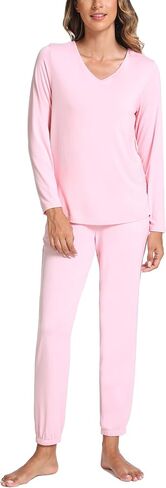 Bamboo Viscose Womens Pajamas Set Long Sleeve V Neck Sleep Sets with Pockets in Saudi Arabia