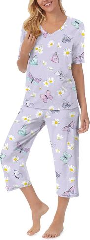 QCIV Womens Pajama Sets V-Neck Short Sleeve Top and Capri Pants with Pockets Sleepwear Set Two Piece PJS in Saudi Arabia