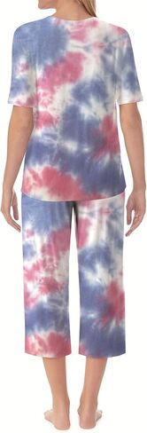 QCIV Womens Pajama Sets V-Neck Short Sleeve Top and Capri Pants with Pockets Sleepwear Set Two Piece PJS in Saudi Arabia