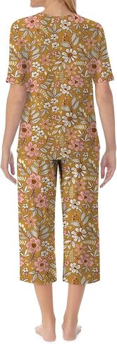 طقم بيجامة نسائي من QCIV برقبة على شكل حرف V وأكمام قصيرة وسروال كابري مع جيوب، طقم ملابس نوم مكون من قطعتين PJS in Kuwait