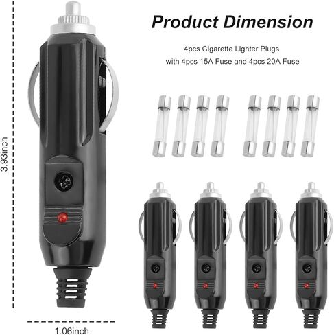 قطعتان من قابس ولاعة سجائر السيارة مع مؤشر، استبدال محول قابس ولاعة السجائر 12 فولت مع مصهر 15 أمبير و20 أمبير، ملحقات سيارة عالمية بقابس 12 فولت لمعظم السيارات (قطعتان) in Kuwait