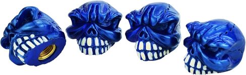 Abfer Skull Valve Caps Fun Wheel Tire Air Stem Dust Cover Cap Auto Decoration Accessories Fit Most Vehicle Car Truck Bike Motorcycle (Blue) in Kuwait