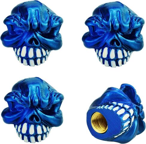 Abfer Skull Valve Caps Fun Wheel Tire Air Stem Dust Cover Cap Auto Decoration Accessories Fit Most Vehicle Car Truck Bike Motorcycle (Blue) in Kuwait