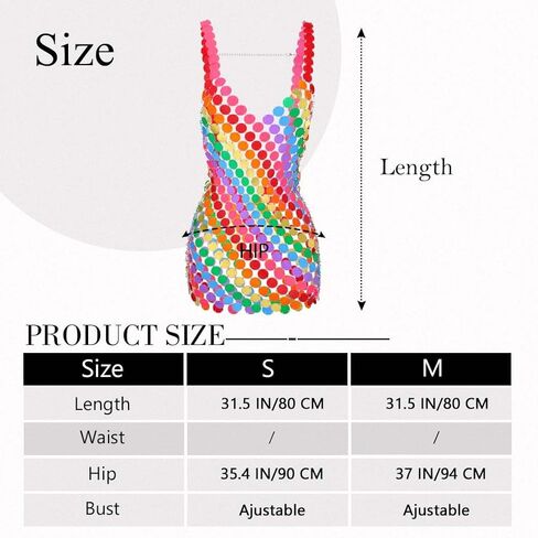 فستان صغير من EARENT بترتر قوس قزح برقبة على شكل حرف V بدون أكمام، فساتين سهلة الارتداء بسلسلة البريد، ملابس نادي الحفلات للنساء، مقاس متوسط in Kuwait