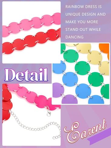 فستان صغير من EARENT بترتر قوس قزح برقبة على شكل حرف V بدون أكمام، فساتين سهلة الارتداء بسلسلة البريد، ملابس نادي الحفلات للنساء، مقاس متوسط in Kuwait