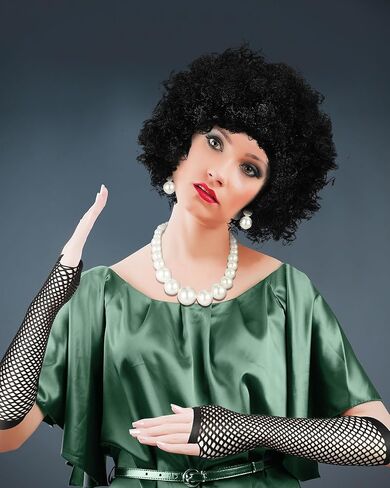 Mepase 9 قطع من إكسسوارات زي فيلم الرعب في الهالوين في السبعينيات، تتضمن قفازات شبكة صيد السمك، وأشرطة رباط، وأقراط كبيرة من اللؤلؤ المقلد، شعر مستعار أسود مجعد للرجال البالغين في الحفلات التنكرية in Kuwait