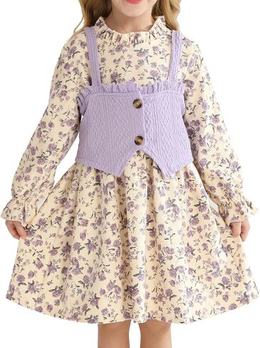 Toddler Girl Dress Fall Winter Clothes 2 Piece Outfit Long Sleeve Crew Neck Toddler Dress for Girls in Kuwait