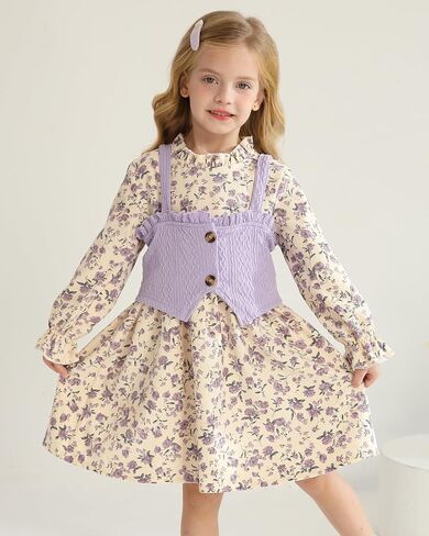 Toddler Girl Dress Fall Winter Clothes 2 Piece Outfit Long Sleeve Crew Neck Toddler Dress for Girls in Kuwait