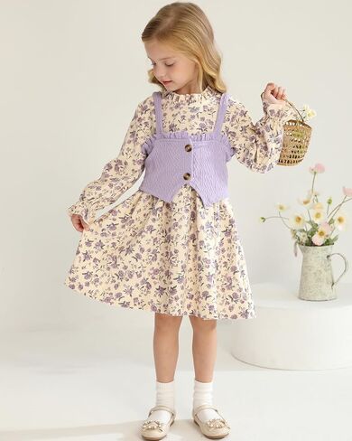 Toddler Girl Dress Fall Winter Clothes 2 Piece Outfit Long Sleeve Crew Neck Toddler Dress for Girls in Kuwait
