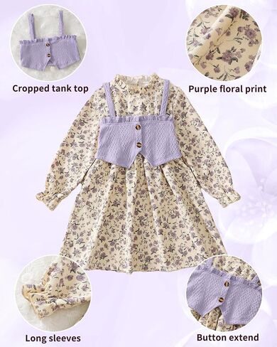 Toddler Girl Dress Fall Winter Clothes 2 Piece Outfit Long Sleeve Crew Neck Toddler Dress for Girls in Kuwait