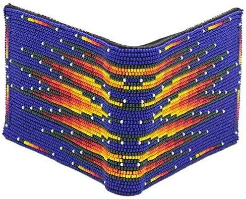 Handmade Men's Leather Wallet Hand beaded seed bead Inspired from Native american handicraft One of its kind (Blue-red) in Saudi Arabia