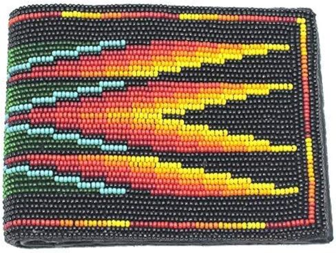 Handmade Men's Leather Wallet Hand beaded seed bead Inspired from Native american handicraft One of its kind (Blue-red) in Kuwait