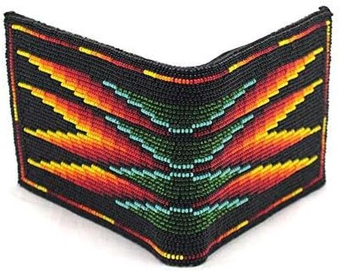 Handmade Men's Leather Wallet Hand beaded seed bead Inspired from Native american handicraft One of its kind (Blue-red) in Kuwait