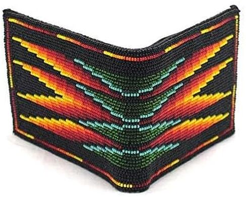 Handmade Men's Leather Wallet Hand beaded seed bead Inspired from Native american handicraft One of its kind (Blue-red) in Kuwait
