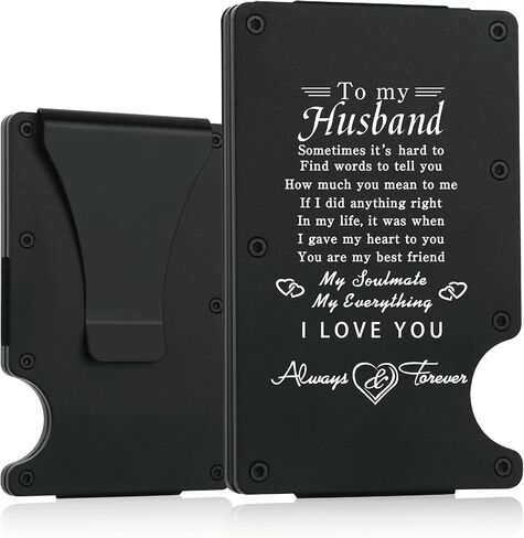 THTCSQ To My Husband Gifts,Minimalist Personalized Engraved Metal Wallet,Slim Wallet for Men,Birthday Gift Father's Day Gift Anniversary Valentines Day Gifts (To my Husband) in Saudi Arabia