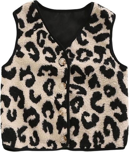 WDIRARA Women's Faux Fur Leopard Print Crop Vest Button Front V Neck Sleeveless Top in Saudi Arabia