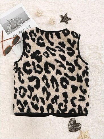 WDIRARA Women's Faux Fur Leopard Print Crop Vest Button Front V Neck Sleeveless Top in Saudi Arabia