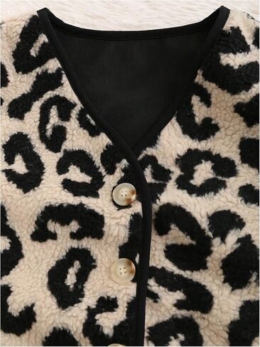 WDIRARA Women's Faux Fur Leopard Print Crop Vest Button Front V Neck Sleeveless Top in Saudi Arabia