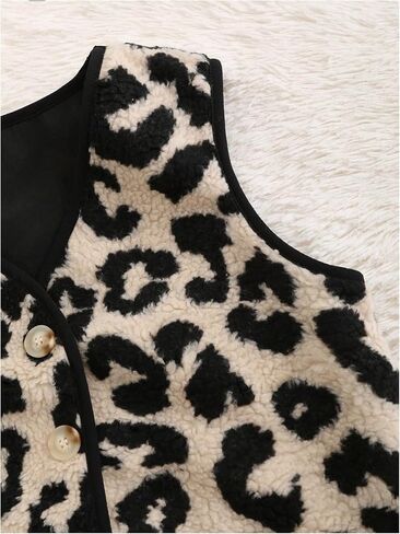 WDIRARA Women's Faux Fur Leopard Print Crop Vest Button Front V Neck Sleeveless Top in Saudi Arabia