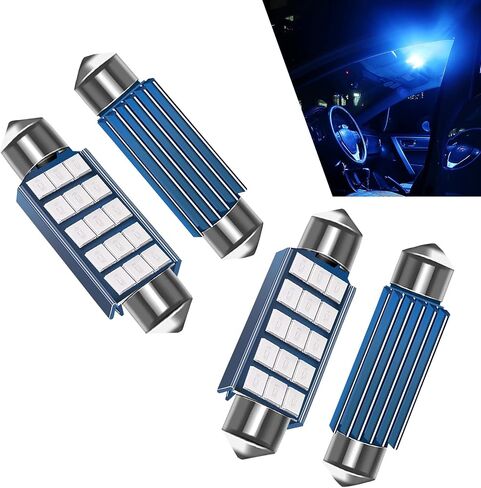 4 PCS Car 42mm Indoor Light, 1.6" x 0.3" 2835 Chipset High Spotlight Low Energy Consumption LED Double Pointed Lamp, 211-2 569 6411 6451 Dome Map License Plate Light, Universal Cars (Blue) in Saudi Arabia