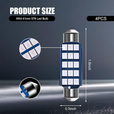 4 PCS Car 42mm Indoor Light, 1.6" x 0.3" 2835 Chipset High Spotlight Low Energy Consumption LED Double Pointed Lamp, 211-2 569 6411 6451 Dome Map License Plate Light, Universal Cars (Blue) in Saudi Arabia