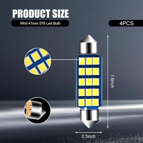 4 PCS Car 42mm Indoor Light, 1.6" x 0.3" 2835 Chipset High Spotlight Low Energy Consumption LED Double Pointed Lamp, 211-2 569 6411 6451 Dome Map License Plate Light, Universal Cars (Blue) in Saudi Arabia