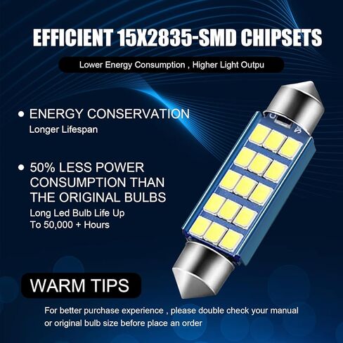 4 PCS Car 42mm Indoor Light, 1.6" x 0.3" 2835 Chipset High Spotlight Low Energy Consumption LED Double Pointed Lamp, 211-2 569 6411 6451 Dome Map License Plate Light, Universal Cars (Blue) in Saudi Arabia